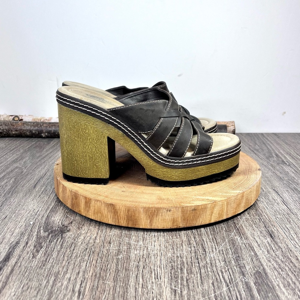* Vintage 90s Y2K Brown Chunky Platform Slide Sandals Size 9 – 4” Heel - Picture 5 of 16